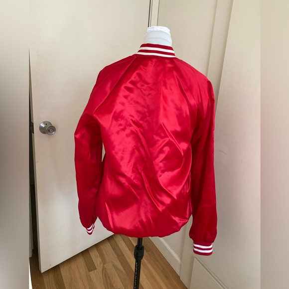 Vintage 80s Red Satin Varsity Jacket Cardinal USA - Picture 3 of 16